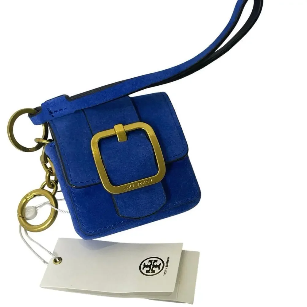 NEW TORY BURCH SAWYER MINI BAG KEY CHAIN WRISTLET BLUE DAHLIA CHARM‎ AIRBUD FOB